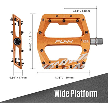 Funn Funndamental Flat Pedals - Wide Platform Bicycle Pedals for BMX/MTB Mountain Bike, Adjustable Grip for Outstanding Stability, 9/16-inch CrMo Axle