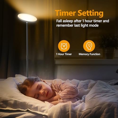 LED Uplighter Floor Lamp Living Room - 2700K-6500K Color Temperature, Modern Floor Lamp with Remote Control & Touch Control (Jet Black‌)