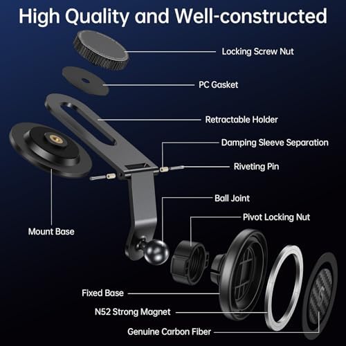 SYNCWIRE Fits MagSafe Car Mount for Universal Dashboard, Tesla Screen, Magnetic Phone Holder for Car, Foldable Aluminum Alloy Arm, Super Stable Car Mount for iPhone 15 Pro Max 14 13 12&All Phones