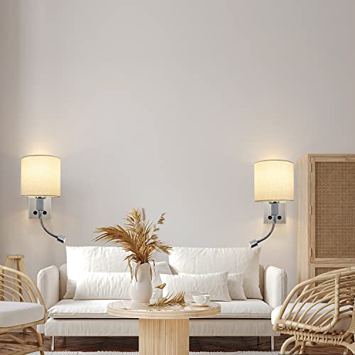 ZMH LED Wall Light Bedside Wall Lamp Reading Light Wall Lamp Flexible LED Reading Lamp Adjustable Reading Light White 2 Switches Modern Sconces E27
