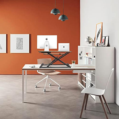 PUTORSEN Standing Desk Converter with Height Adjustable 32 inch Stand Up Desk, Ergonomic Sit Stand Dual Monitor and Laptop Riser Tabletop Workstation Rustic