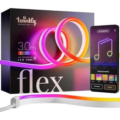 Twinkly Flex 3m, LED Tube Multicolor, RGB LED Strip Flexible, Compatible with Alexa and Google Home, Gaming Lights, 16 M+ Colors, USB C Power, App Control, White Wire
