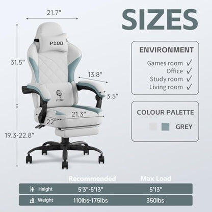PZDO Office Chair Ergonomic Office Chair with Footrest, Ergonomic Chairs for Adults, Gaming Desk Chairs with Technology Fabric, Reclining Chaise de Bureau, Gift, Teens, (Gray)