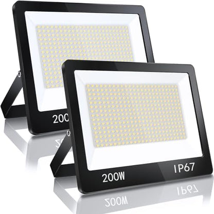 YIQIBRO 200W LED Floodlight Outdoor 2 Pack, 20000LM 7000K Super Bright Security Light, IP67 Waterproof LED Spotlight Wall Light for Garden, Garage, Yard, Factory, Warehouse