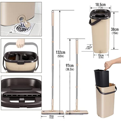 Masthome Mop and Buckets Sets, Flat Mop and Bucket Set, Microfibre Squeeze Mops for Cleaning Floors with 6pc Reusable Pads for Wet & Dry Use, Floor Mops for Cleaning Hardwood Laminate Tile Floors
