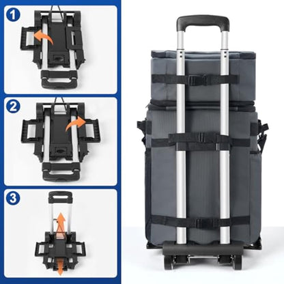 Odoland Cooler Box on Wheels, Leakproof Insulated Soft Rolling Cooler Bag with Stable All Terrain Cart and Handle Collapsible for Camping Beach Fishing Picnic with 6 Ice Cold Pack