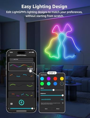 Lepro N1 AI Smart Rainbow Neon Light Strip 3M, 96 LEDs/M, Work with Alexa, Google Home, Music Sync, AI Lighting Design Assistant, IP65 Rope Light, MagicColor LED Light, App & Voice Control, No Remote