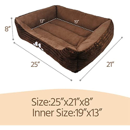 long rich HCT REC-005 Reversible Rectangle Pet Bed with Dog Paw Printing, Coffee, By Happycare Textiles, 25 by 21 inches