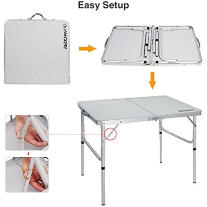REDCAMP 3ft Folding Camping Table with Adjustable Height, Portable Foldable Picnic Tables for Outdoor Indoor Kitchen Garden, 2 Heights (39/70)