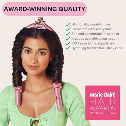 SILKE Heatless Curlers Headband | 100% Luxurious Heatless Curls | Silk Curlers No Heat - Big Bounce, No Effort | Silk Heatless Curler | Easy & Effortless - No Heat (Pink)