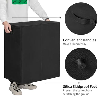 Chrislley 180L Double Laundry Basket with lid and Removable Laundry Bags Large Collapsible 2 Dividers washing basket with Handles for Bedroom Laundry