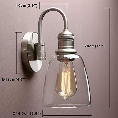 Yosoan Lighting Modern Vintage Industrial Bell Sconce Wall Light Fitting with 5.6” Clear Glass Lampshade, for Office Home Kitchen Living Room Bedroom Loft Bar (Brushed)