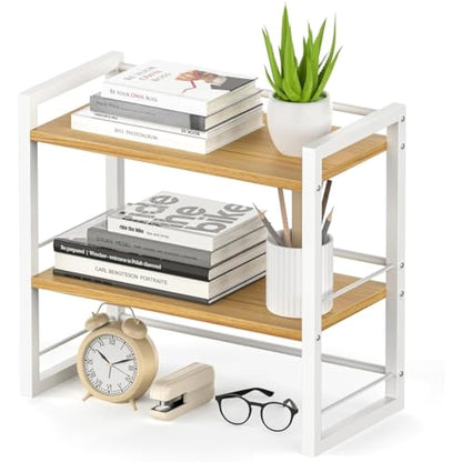 THYGIFTREE Office Desk Shelf Organizer, Wood Desktop Bookshelf Supplies Storage Rack, Shelf for Top of Desk and Dresser (WHITE)