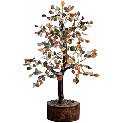 Wonder Care WC Multi Crystal Tree for Positive Energy Home Decorations and Healing Crystal Tree with M-Seal & Golden Wire | Money Tree | Crystal Decor | Multi Crystal | Feng Shui Decor (300 Beads)
