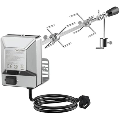 onlyfire BRK-6031 Universal BBQ Rotisserie Kit Chromed Roast Spit Set for Most Gas Barbecue Grills, with Stainless Steel Electric Motor (90cm long)