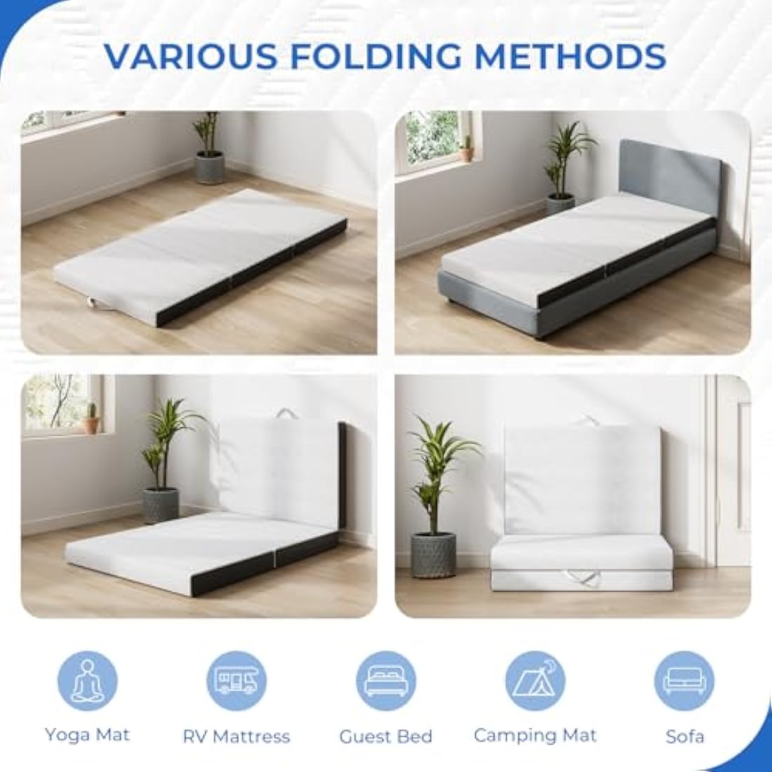 Vesgantti Folding Mattress Double, 10CM Gel Memory Foam Foldable Mattress Tri-fold for Travel, Camping, Guest Bed - 100-Night Trial, CertiPUR-US Certified