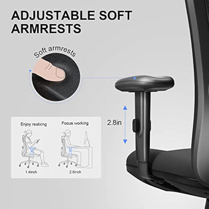SIHOO M18 Office Chair Ergonomic Desk Chair, Breathable Mesh Design High Back Computer Chair, Adjustable Headrest and Lumbar Support, Upgraded to Rollerblade Wheels (Black)