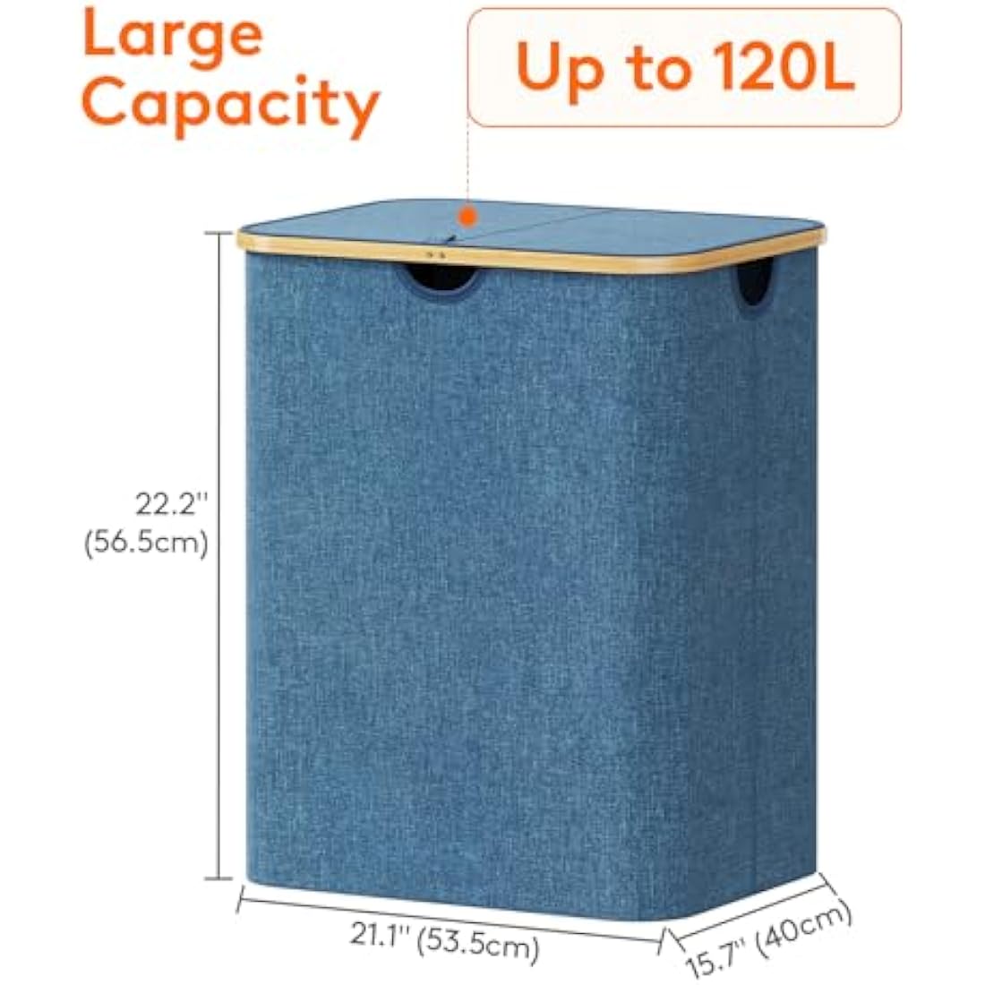 Lifewit 120L Laundry Basket with Lid, Clothes Hampers for Laundry with Bamboo Handles and A Removable Laundry Bag, Large Foldable Laundry Hamper for Bedroom, Bathroom, Dorm, Laundry Room, Dark blue