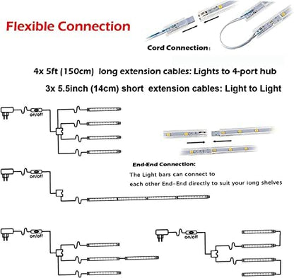 Under Cupboard Lights, 4 x 40cm Linkable LED Light Strips Kit, Low Profile, Energy Efficient, for Customized Shelf Lighting in Display Cabinet, Book Case, Kitchen,Workspace - Warm White 3000K