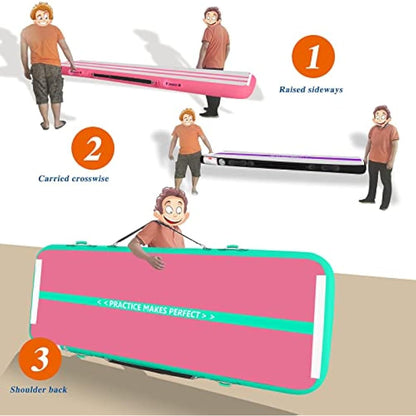 VOFiTNY All Purpose Gymnastics Mat 10’x3.3’x4’’ Sturdy Inflatable Tumbling Track Cheer Mat for Home/Gym Pink