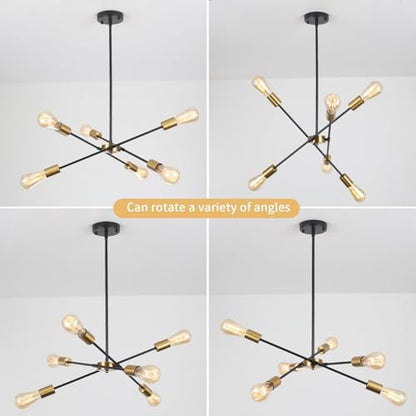 QAREHL Chandeliers Ceiling Lights, 6 Arm Sputnik Ceiling Light for Living Room Modern Black Pendant Light, Sputnik Chandelier for Bedroom, Dining Room, Kitchen, Hallway, E27 Socket