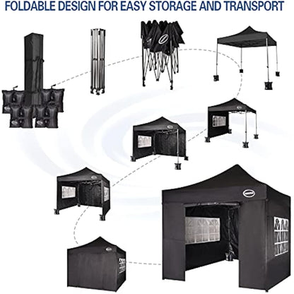 MAXIMUS HEAVY DUTY POP UP GAZEBO 3m x 3m COMMERCIAL MARKET STALL WITH 4 WEIGHT BAGS (4 Walls, Black)