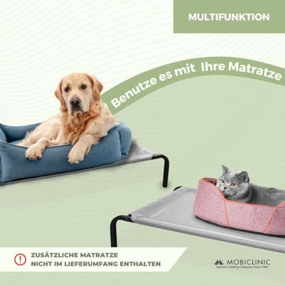 Mobiclinic®, Elevated Dog Bed, Cooling Breathable Elevated Pet Bed, 122x71x21cm, Pet Cot Elevated, Indoor and Outdoor, Easy to Clean, Dog Bed, Insulating, Tool-Free Assembly, Cleo, Max. 60 kg, Grey