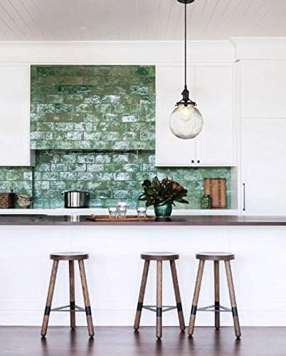 Yosoan Vintage Black Pendant Light Fittings with Globe Glass lampshade, Industrial Pendant Light Fitting Chandelier for Kitchen Dining Room Bedroom Restaurant (Black)