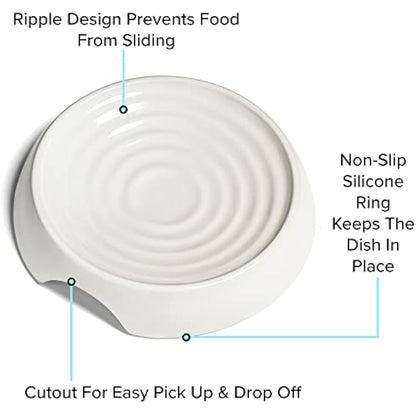 CatGuru Cat Bowls, Whisker Stress Free Cat Food Bowl, Reliefs Whisker Fatigue, Wide Cat Bowl, Non Slip Cat Food Bowls, Shallow Cat Dish, Cat Feeding & Watering Supplies (Set of 2, Ceramic, White)