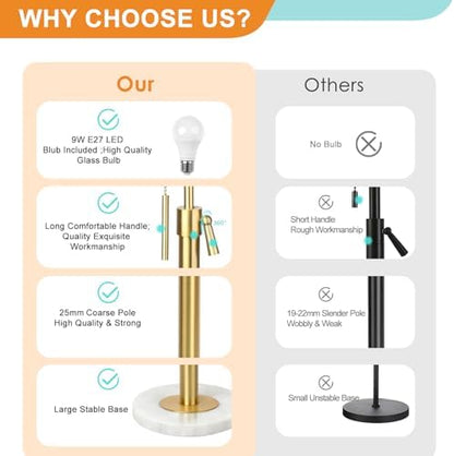 Floor Lamp,Floor Lamps for Living Room,Gold Modern Standing Lamp with Lampshade,3 Colors Temperature,Height Adjustable,Standard Lamps for Living Room Bedroom Office(9W Bulb Included)