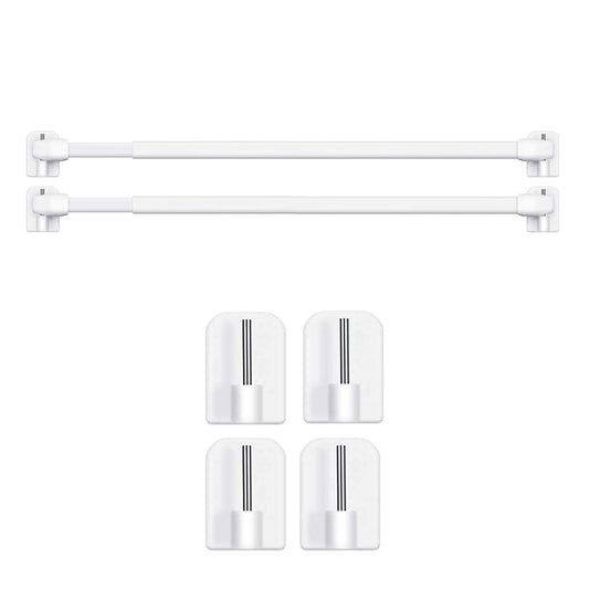 BANJILI - 2 Pack Extendable Net Curtain Rods (60-105cm) with 4 Sticky Hooks - No Drill Tension Rod for Windows, Bathroom, Rental Homes Strong