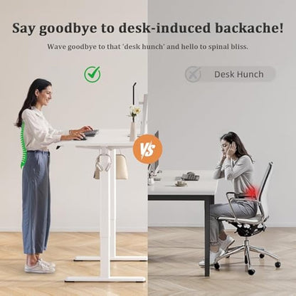 Claiks Electric Standing Desk, Adjustable Height Stand up Desk, 140x60 cm Sit Stand Home Office Desk with Splice Board, White Frame/White Top