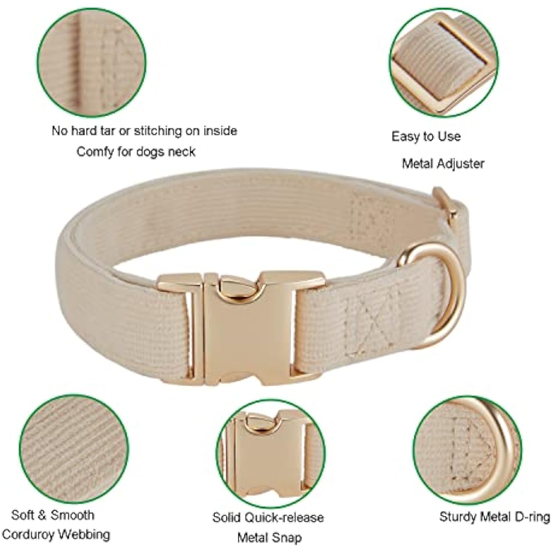 YUDOTE Ultra-soft Dog Collar Natural Cotton Corduroy Made for Medium Dogs with Sensitive Skin,Creamy White