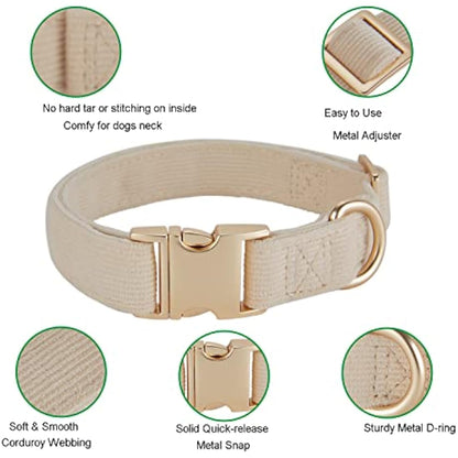 YUDOTE Ultra-soft Dog Collar Natural Cotton Corduroy Made for Medium Dogs with Sensitive Skin,Creamy White