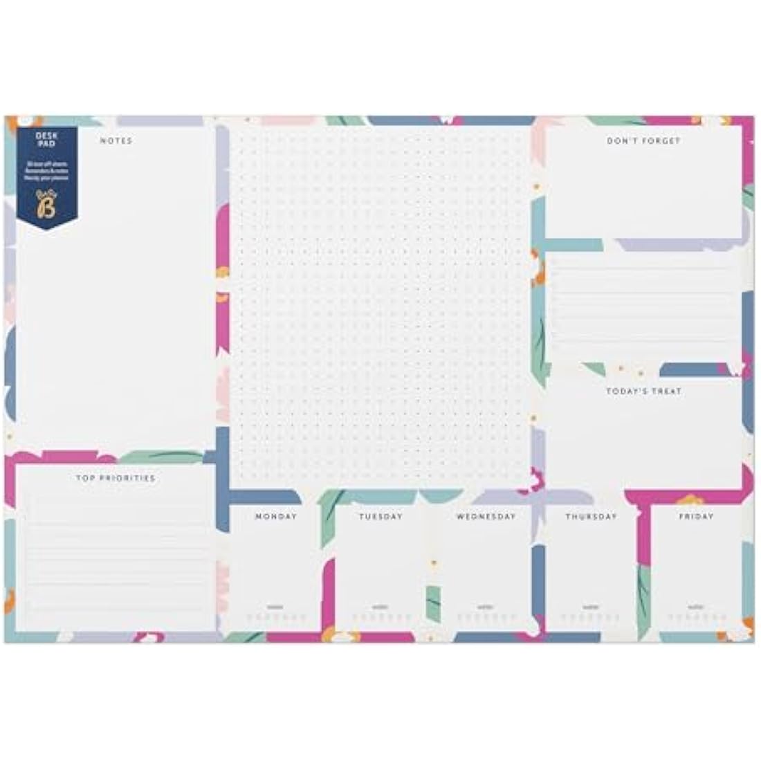 Busy B A3 Desk Pad in Floral with 36 Tear-off Sheets, Reminders, Notes and Handy Year Planner