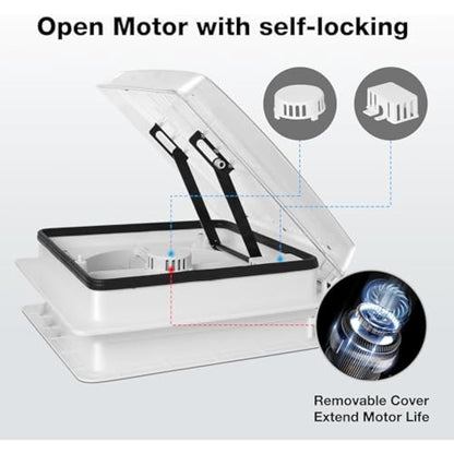 14" Caravan Roof Vent Fan, RV Air Vent Ventilation with Rain Sensor, Automatic Level Permanent Reversible Fan 12V for RV Motorhome with Remote control