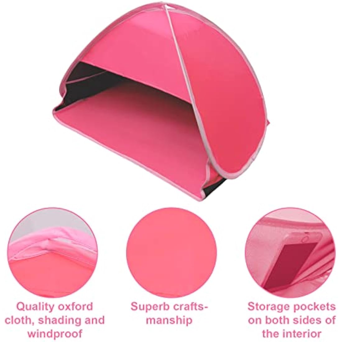 HACRAHO Pop Up Beach Sun Tent, 1 Pack Mini Beach Sun Shade Sun Shelter Tent for Anti-UV Windproof Camping Picnic Tent for Family Camping Picnic Fishing Bench, Rose Red