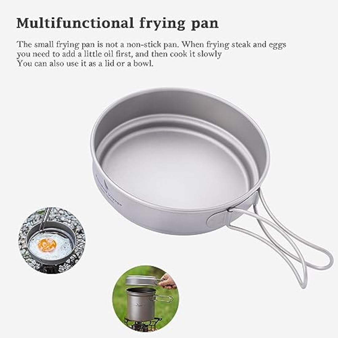 iBasingo Titanium Pot Pan Set Camping Cookware Ultralight Outdoor Backpacking Cooking Set with Folding Handle