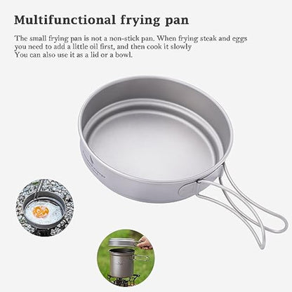 iBasingo Titanium Pot Pan Set Camping Cookware Ultralight Outdoor Backpacking Cooking Set with Folding Handle