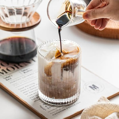 INSETLAN 8 Piece Ribbed Glassware - 4 Highball Glasses 12 oz, 4 Rocks Glass Cups 14 oz, Vintage Cocktail Drinking Glasses, Ideal for Wine, Juice, Water, Ice Coffee Cup, Whiskey, Mixed Drinkware