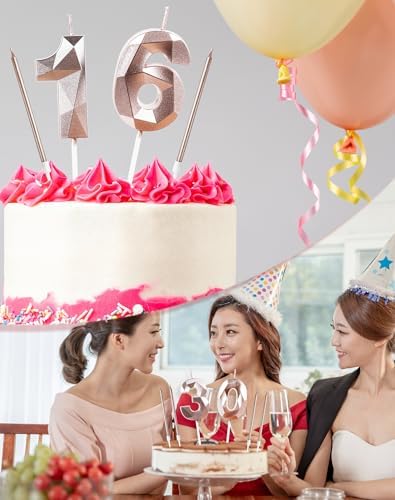 Yiran Rose Gold 13th Birthday Candles Set Number 13 Candle with Long for Cake Candle, Topper Decorations Party Wedding Anniversary