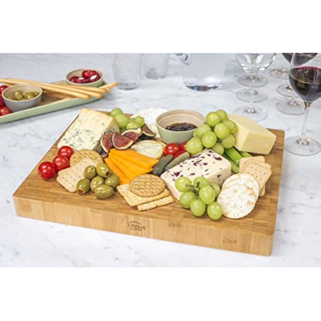Dehaus® Deluxe Bamboo Chopping Board - Premium Wooden Cutting Boards - Large End Grain Wood Butchers Block for Kitchen - Extra Thick Bread Block - Non Toxic - Size M, 35 x 25 x 3 cm