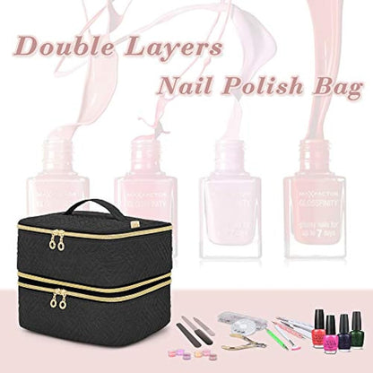 Luxja Nail Polish Organiser Case, Detachable 2 Layers Nail Varnish Case - Hold 60 Bottles (15ml - 0.5 fl.oz), Nail Varnish Storage Bag (Patented Design), Black