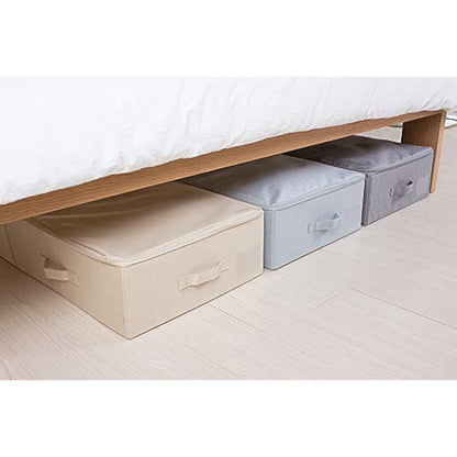 Amonsen 100X43X18cm, Jumbo Size Underbed Storage Bins with 3-side Zip & Handles, Washable & Collapsible Design Box for Clothes, Bedding, Wedding Dress Storage Box, Light Gray