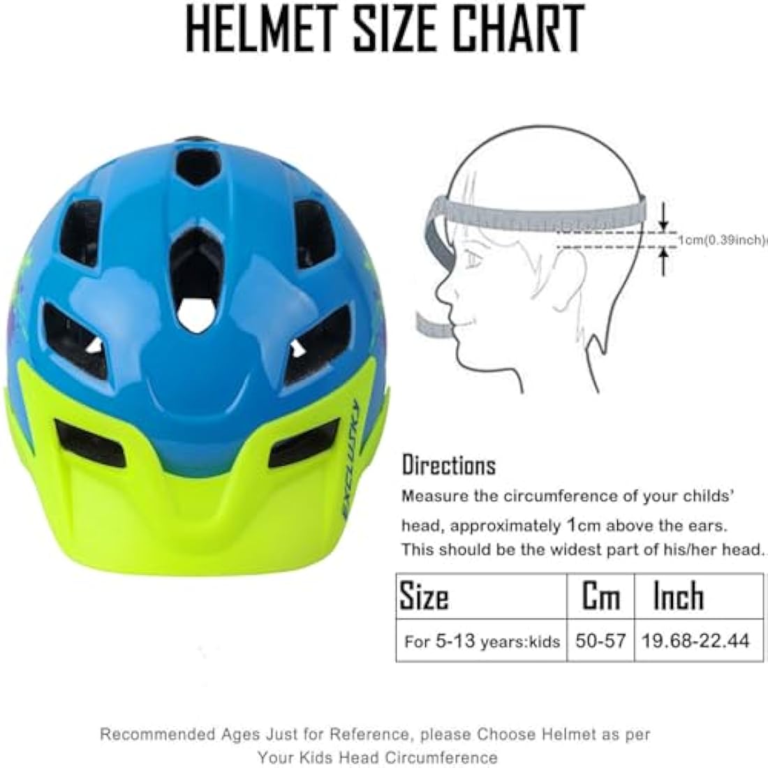 Kids Helmet, Exclusky Kids Bike Helmet Child Boys Girls Bike Helmet Age 5-13 Adjustable Bicycle Scooter Skating Cycle Helmet 50-57cm