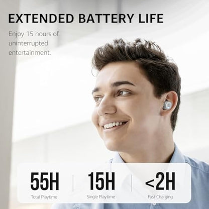 TOZO T10 Wireless Earbuds Bluetooth 5.3 Headphones, App Customize EQ, Ergonomic Desigh, 55H Playtime, Wireless Charging Case, IPX8 Waterproof Powerful Sound in-Ear Headset Grey(New Upgraded)