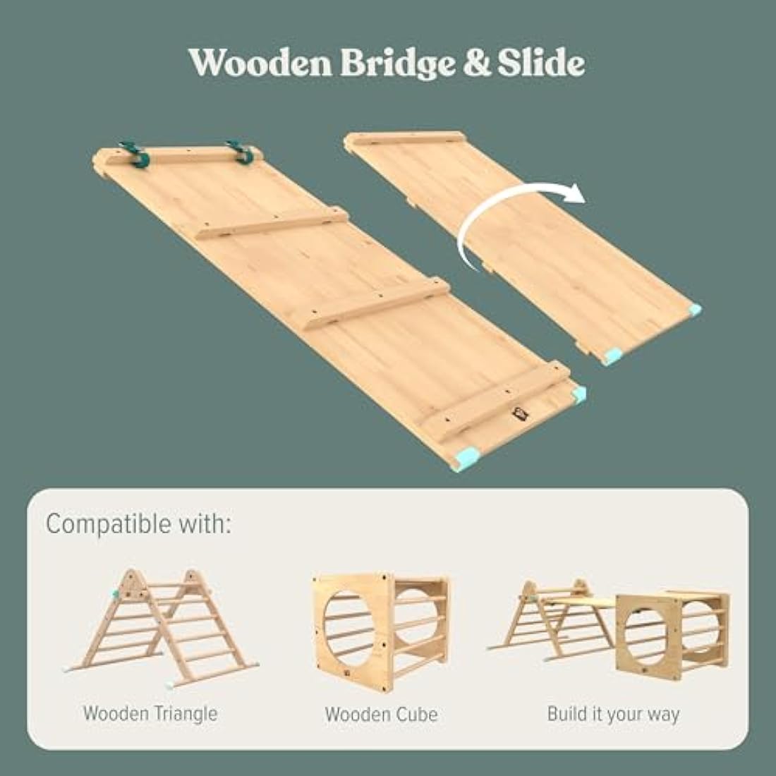 TP Toys, Active Tots, Pikler Style Wooden Indoor Baby and Toddler Ladder, Slide or Bridge, for use with TP Triangle or Climbing Cube, Interative Play, 12 Months+,Wood