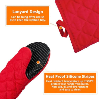 AYADA 2 Pack Puppet Oven Gloves Silicone 13" Long Sleeve Arm Soft Non-Slip,Oven Mitts Pair for Women Mum Hand for Microwave Home Kitchen Chef Cooking Baking Cookie (Red)