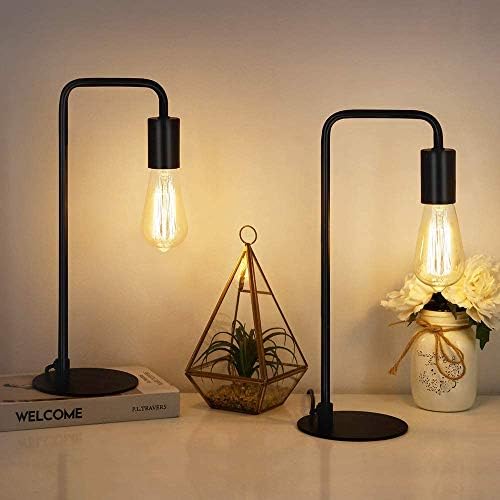 HAITRAL Vintage Industrial Bedside Lamps Set of 2 - Metal Desk Lamp with Circular Base, Nightstand Lighting for Bedroom, Office, Living Room - Black Retro Edison Style Table Lamp