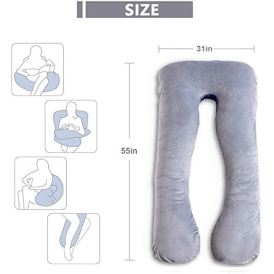 AS AWESLING Pregnancy Pillow, U Shaped Full Body Pillow, Nursing, Support and Maternity Pillow for Pregnant Women with Removable Velvet Cover (Grey)